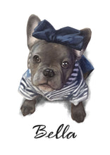 Load image into Gallery viewer, Colour pet portrait - Dog drawn with bow and name - Color drawing -drawings and portraits from your photos - drawking.com - Drawking