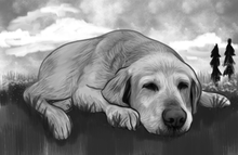 Load image into Gallery viewer, Black &amp; white animal portrait - Dog drawn on grass - drawings and portraits from your photos - drawking.com - DrawKing
