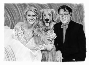 Black & white animal portrait - Dog drawn with wedding theme - drawings and portraits from your photos - drawking.com - DrawKing