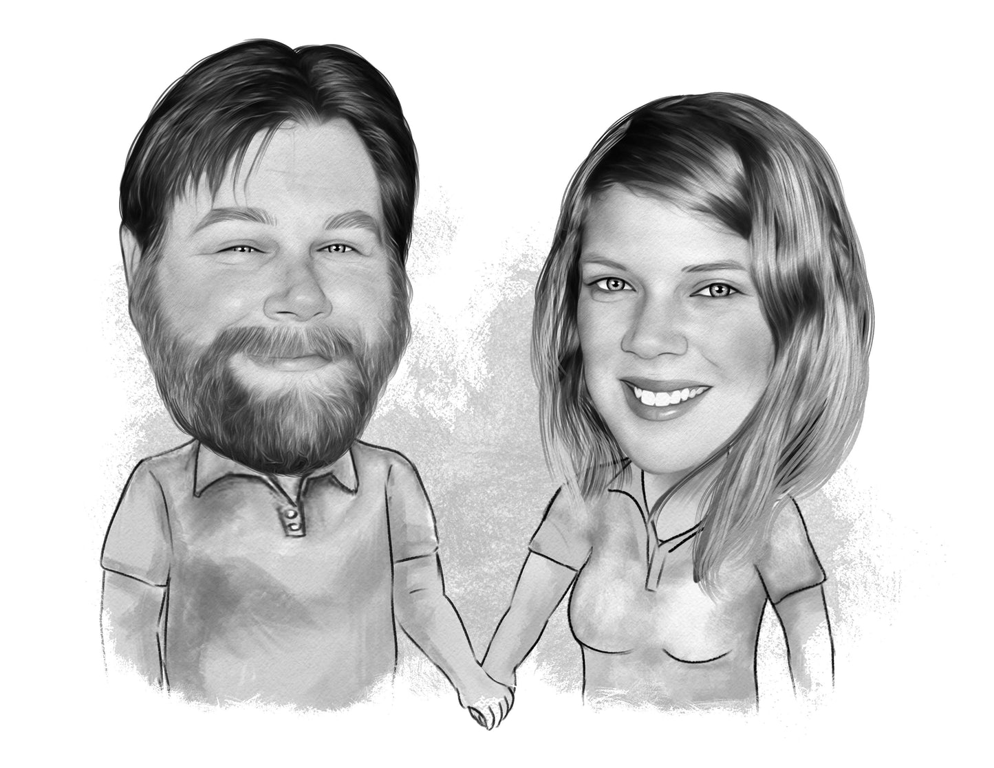 Black and white caricature as a character - Couple drawn caricature style  - Black & white portrait - drawings and portraits from your photos - drawking.com - DrawKing