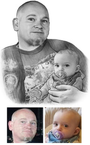Black and white portrait - Grandad drawn with grandchild  - Black & white portrait - drawings and portraits from your photos - drawking.com - DrawKing