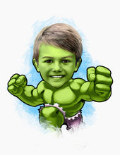 Load image into Gallery viewer, Colour drawing as a character - Boy as Hulk - drawings and portraits from your photos -  - drawking.com - DrawKing
